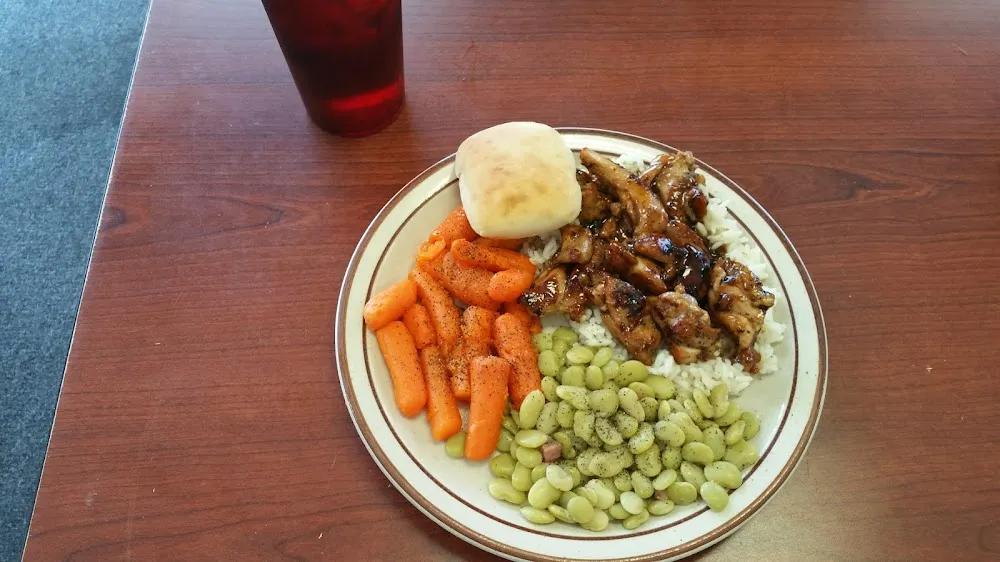 Bourbon Chicken over Rice with Carrots and Butter Beans